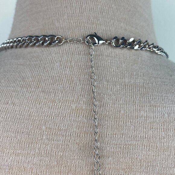 Silver Tone Disc Chain Bib Necklace 19-23" - Picture 5 of 9